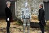 Peter capaldi (the doctor), a mondasian cyberman and john simm (the master) in doctor who season 10