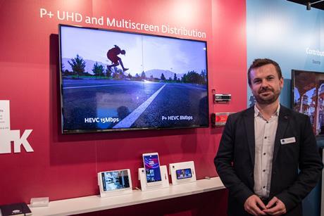 Sam Orton-Jay of V-Nova at IBC, revealing that P+ will support a new MVMO streaming service in Africa
