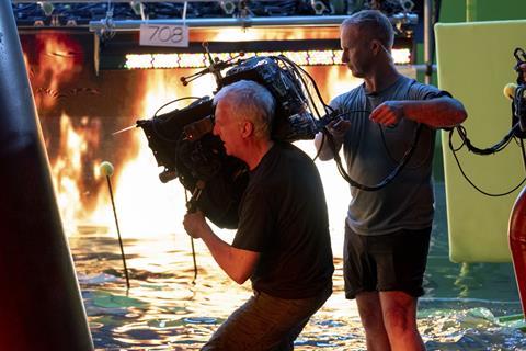 Director James Cameron behind the scenes of 20th Century Studios' AVATAR THE WAY OF WATER. Photo courtesy of Mark Fellman. © 2022 20th Century 
