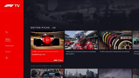 F1 TV: Homepage