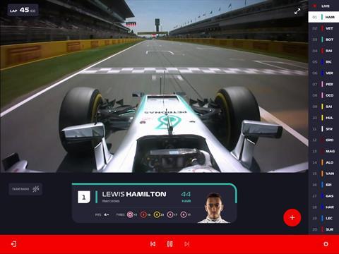 Tablet view: F1 TV's DriverCam