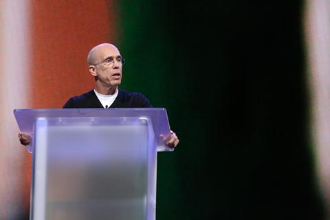 Founder and Chairman of the BoardJeffrey Katzenberg speaks at the Quibi keynote address at CES 2020
