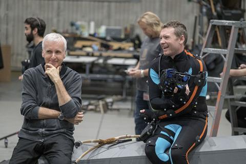 Director James Cameron and actor Sam Worthington behind the scenes of 20th Century Studios' AVATAR 2. Photo by Mark Fellman. © 2022 20th Century Studios