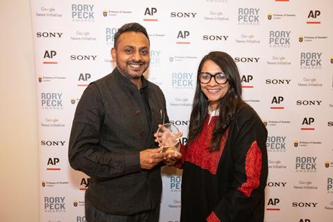 Shirley Abraham & Amit Madheshiya - winners News Features Award